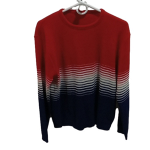 ( 304)  RED WHITE & BLUE KNITTED LONG SLEEVES CREW NECKLINE SWEATER